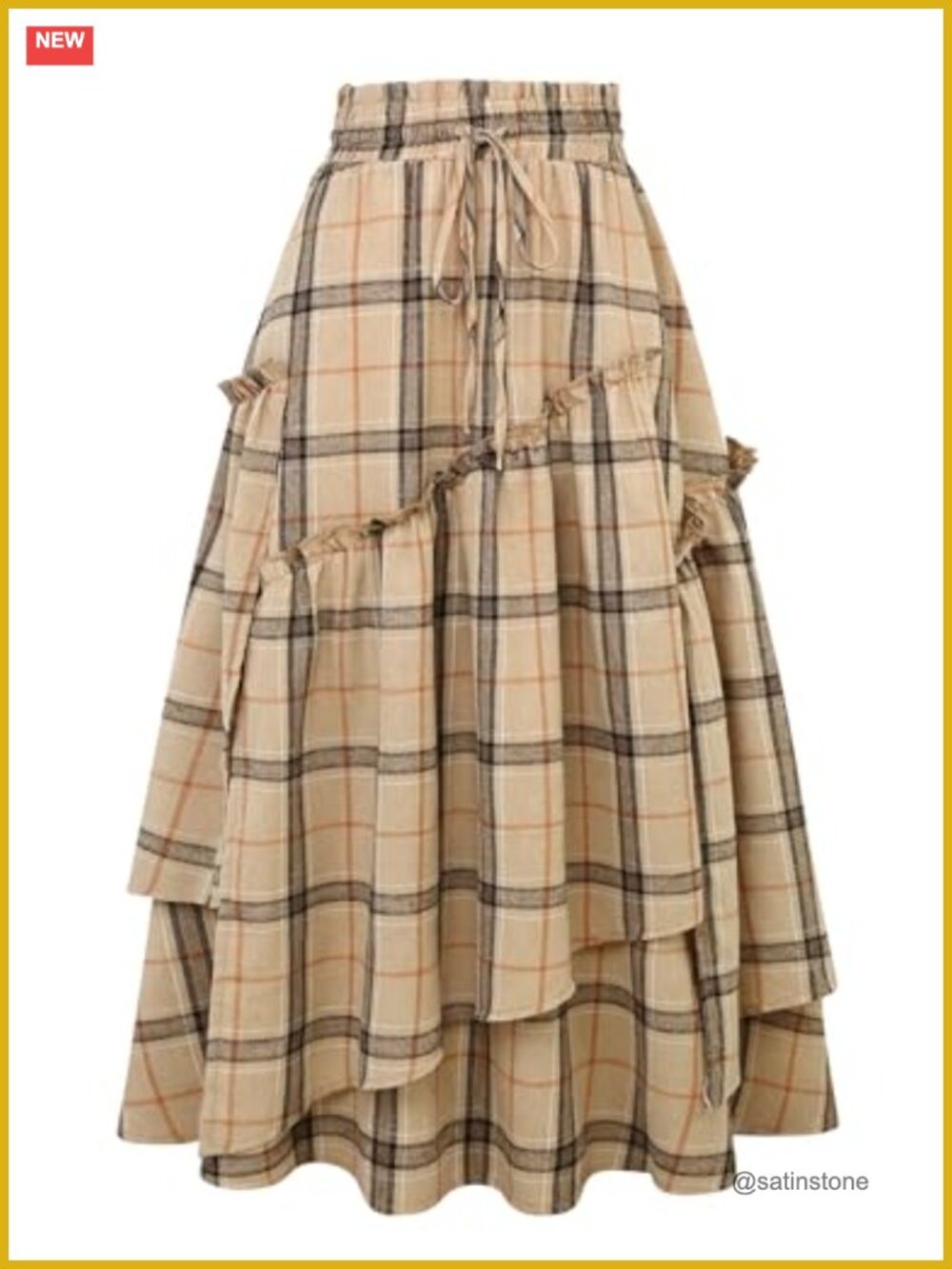 Women's High Waisted Plaid Maxi Skirt with Pockets